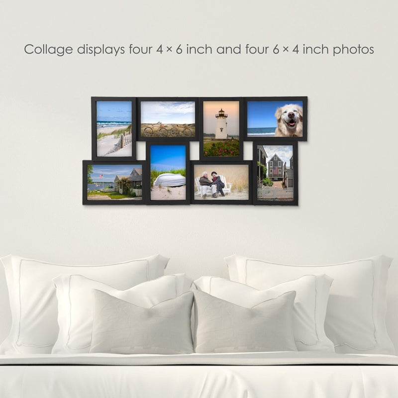 Melannco 24 x 12 Inch 8 Opening Photo Collage Frame, Displays Four 4x6 and Four 6x4 Inch Photos, Black - Image 4